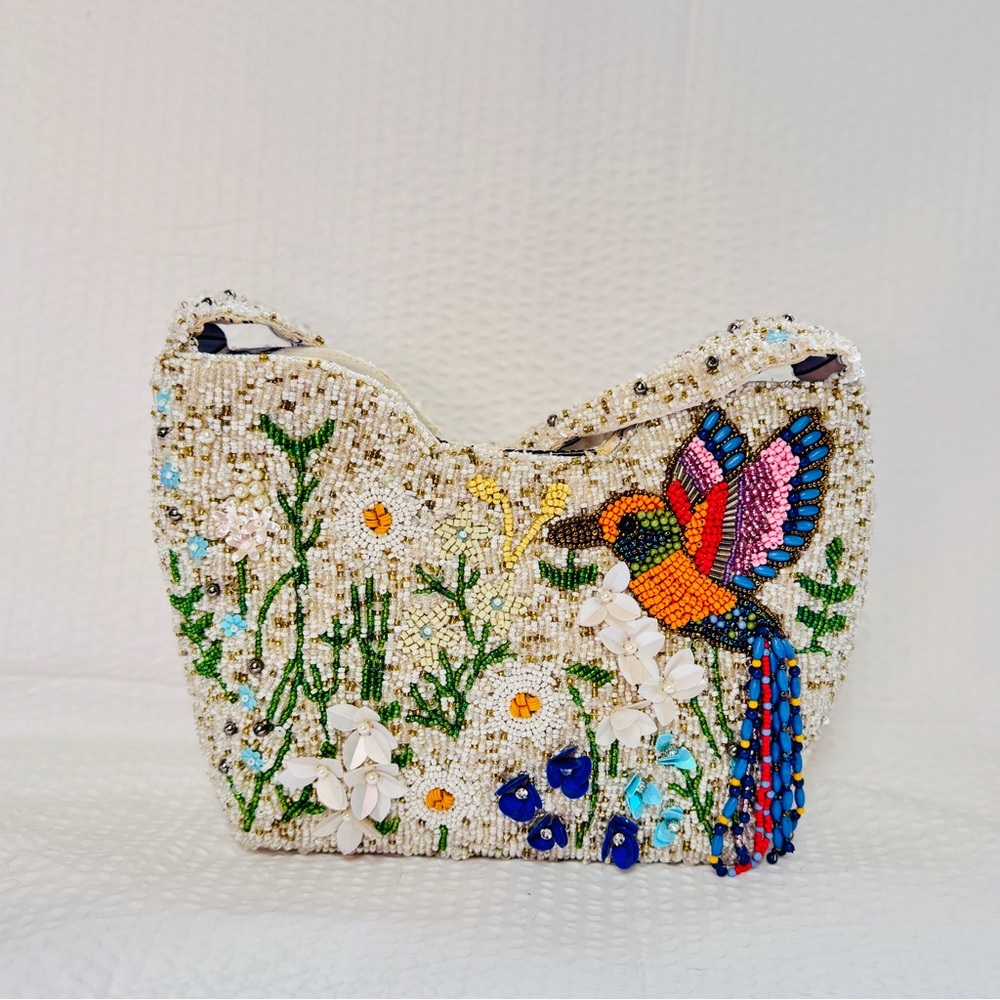 Beaded Hummingbird Statement Bag – Floral Artisan Shoulder Purse NWT - Picture 9 of 11